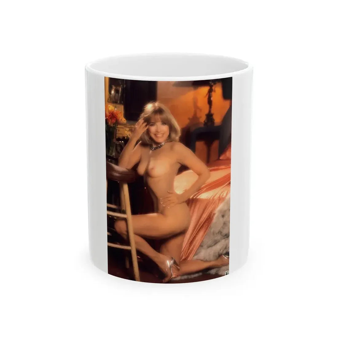 Terry Moore #407 - Unreleased Aug. '84 Playboy Photo from shoot topless in lingerie & closed clear heels (Vintage Female Icon) White Coffee Mug 11oz - Go Mug Yourself