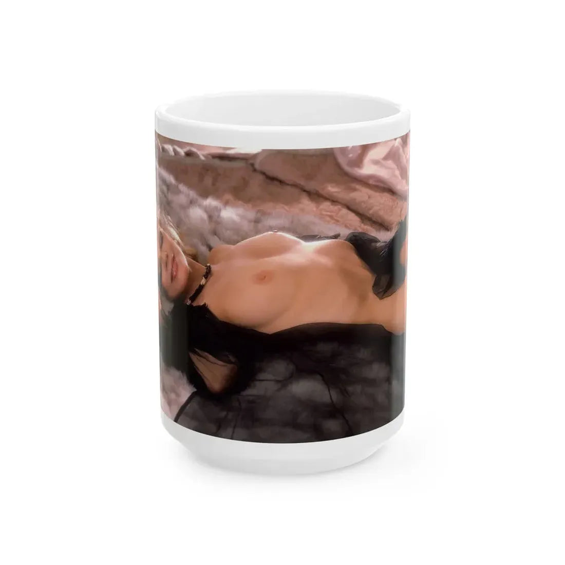Terry Moore #409 - Unreleased Aug. '84 Playboy Photo from shoot topless black see through in lingerie (Vintage Female Icon) White Coffee Mug 15oz - Go Mug Yourself