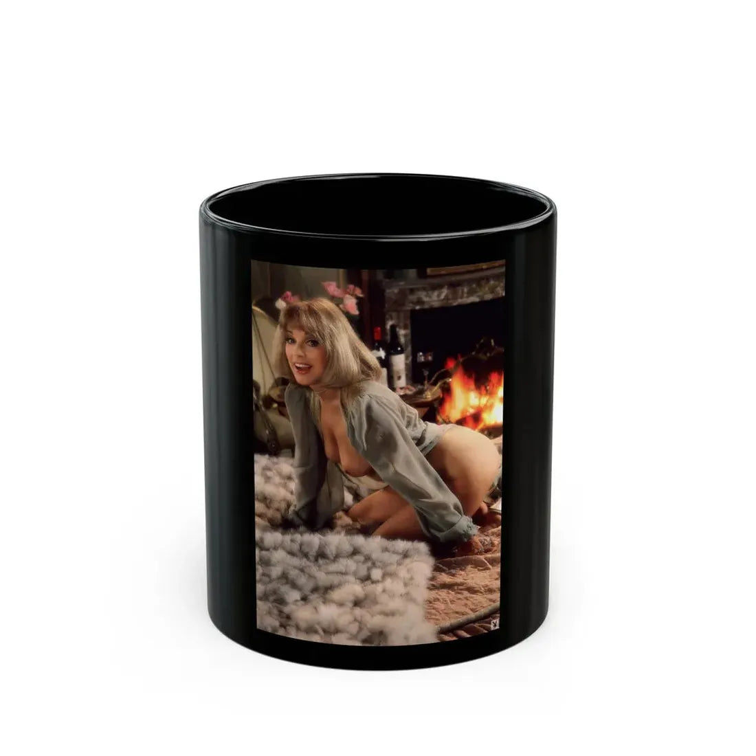 Terry Moore #412 - Unreleased Aug. '84 Playboy Photo from shoot topless in lingerie & open heels (Vintage Female Icon) Black Coffee Mug 11oz - Go Mug Yourself
