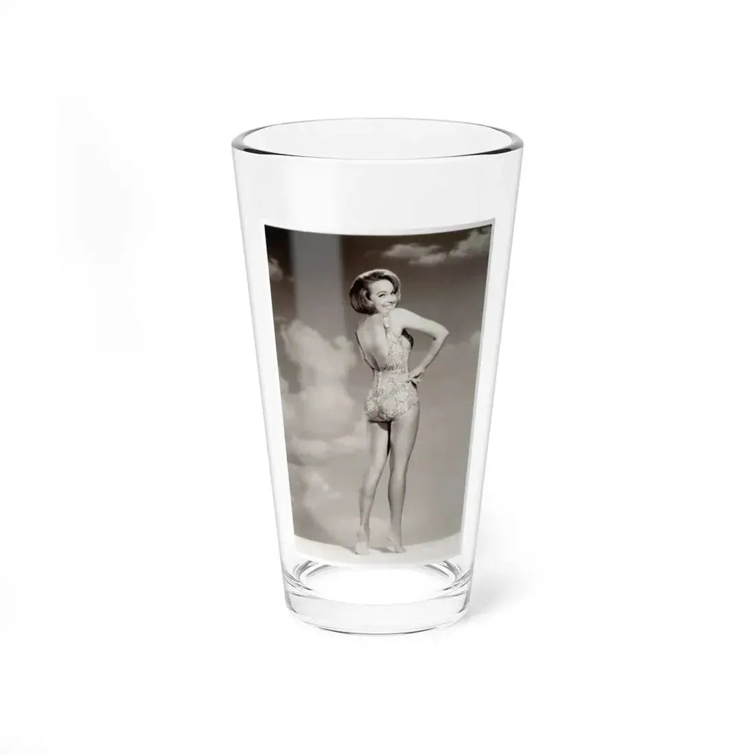 Terry Moore #43 - 1-Piece B&W Barefoot Swimsuit Cheesecake Photo from 60's (Vintage Female Icon) Pint Glass 16oz 16oz - Go Mug Yourself