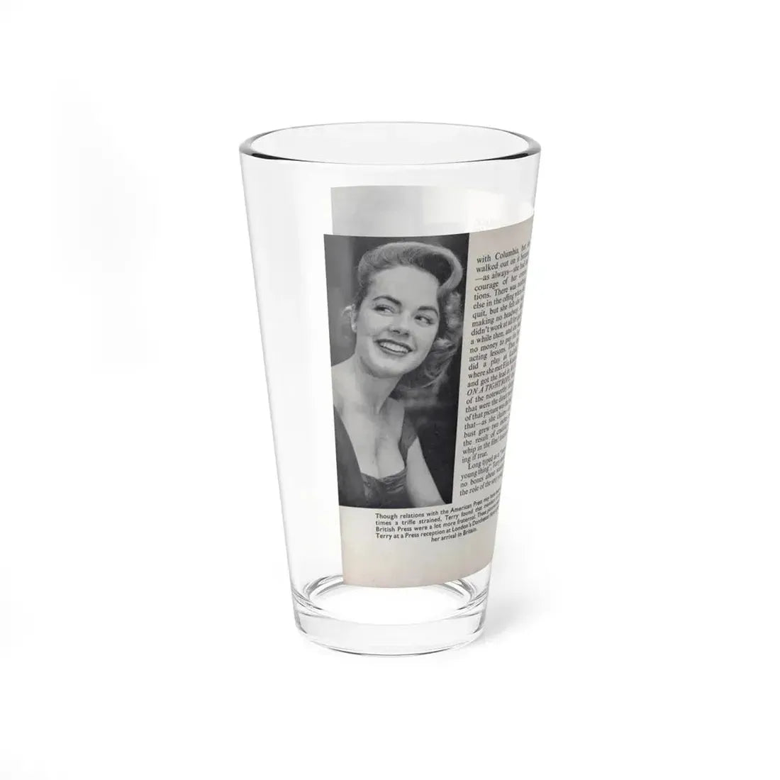 Terry Moore #444 - 66 PHOTOGRAPHS OF Terry MOORE U.K. Pocket Mag. Pages 18 & 19 (Vintage Female Icon) Pint Glass 16oz - Go Mug Yourself