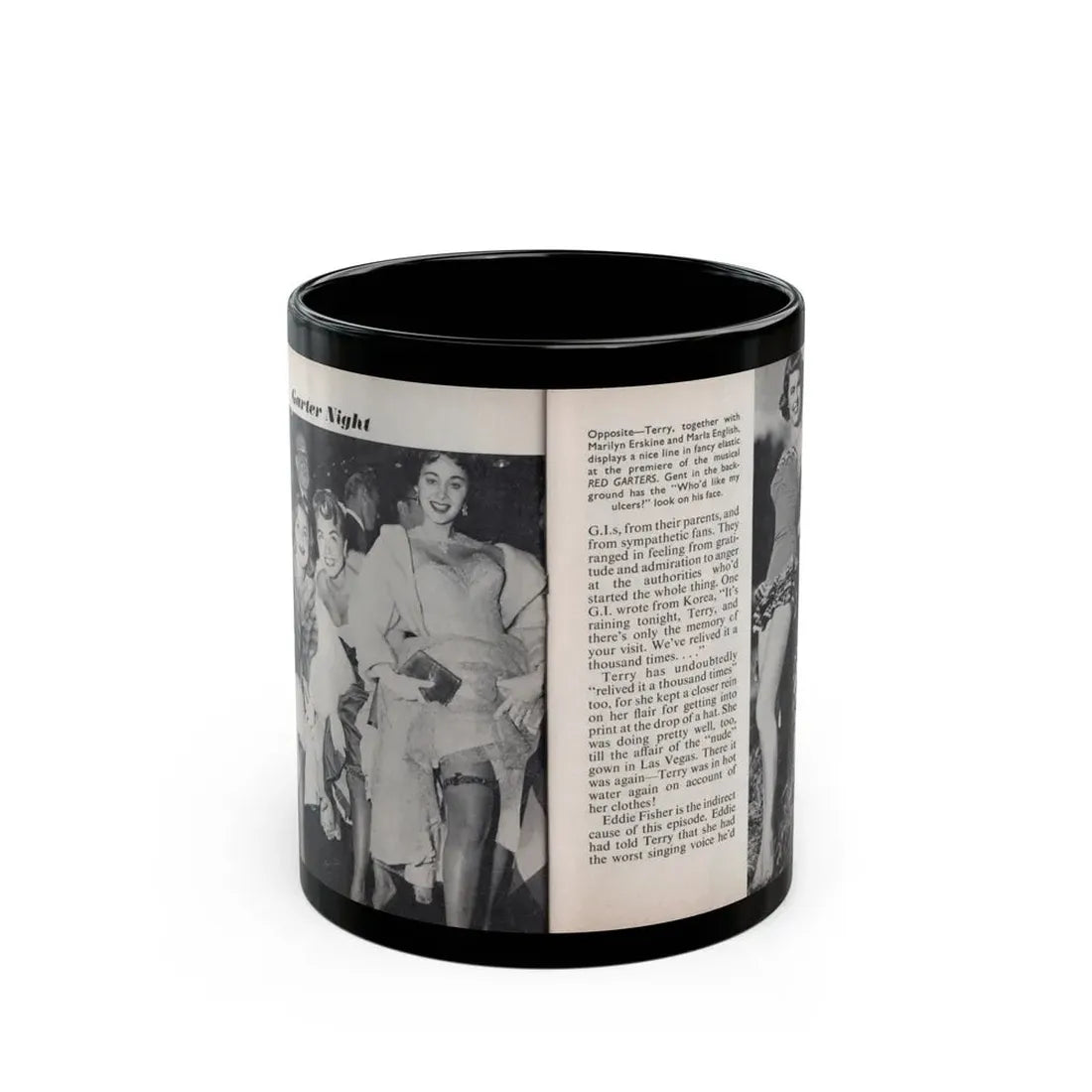 Terry Moore #455 - 66 PHOTOGRAPHS OF Terry MOORE U.K. Pocket Mag. Pages 40 & 41 (Vintage Female Icon) Black Coffee Mug 11oz - Go Mug Yourself