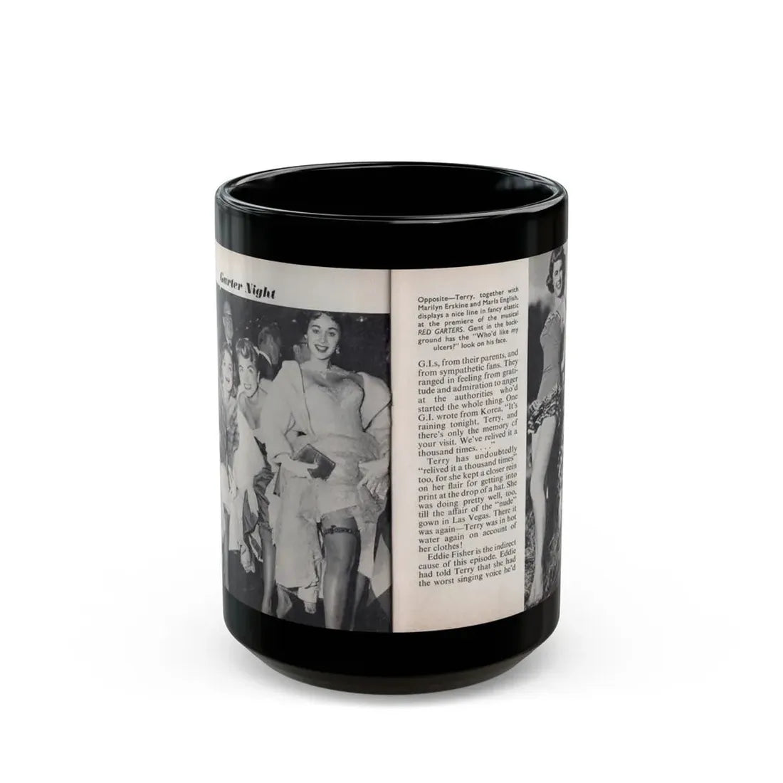 Terry Moore #455 - 66 PHOTOGRAPHS OF Terry MOORE U.K. Pocket Mag. Pages 40 & 41 (Vintage Female Icon) Black Coffee Mug 15oz - Go Mug Yourself