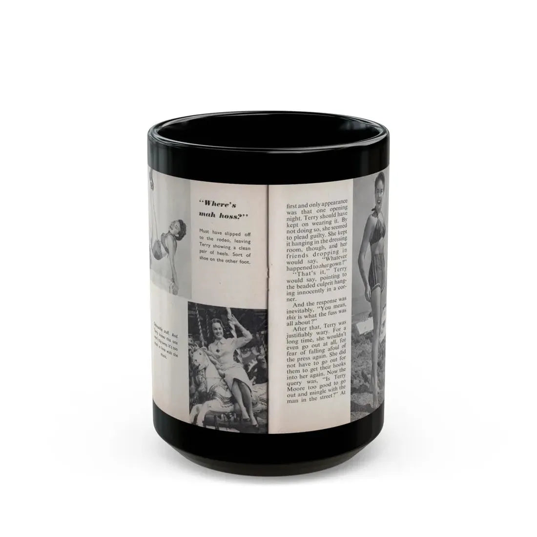 Terry Moore #457 - 66 PHOTOGRAPHS OF Terry MOORE U.K. Pocket Mag. Pages 44 & 45 (Vintage Female Icon) Black Coffee Mug 15oz - Go Mug Yourself