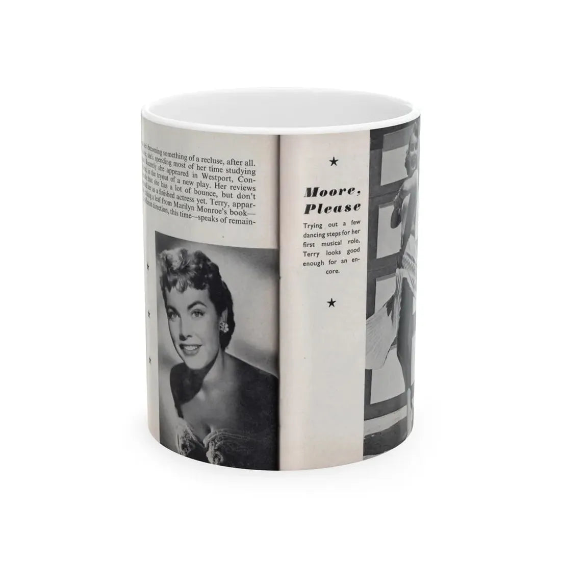 Terry Moore #464 - 66 PHOTOGRAPHS OF Terry MOORE U.K. Pocket Mag. Pages 58 & 59 (Vintage Female Icon) White Coffee Mug 11oz - Go Mug Yourself