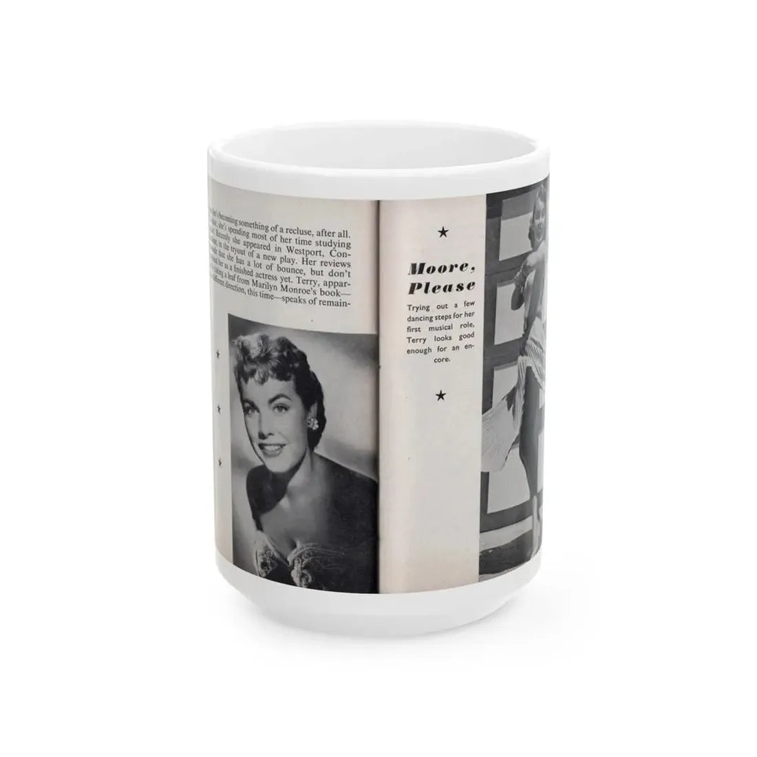 Terry Moore #464 - 66 PHOTOGRAPHS OF Terry MOORE U.K. Pocket Mag. Pages 58 & 59 (Vintage Female Icon) White Coffee Mug 15oz - Go Mug Yourself