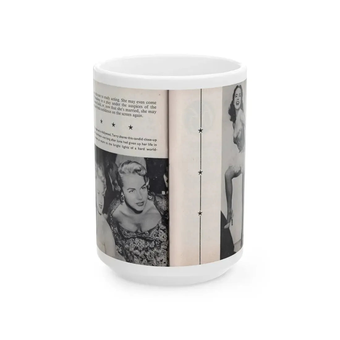 Terry Moore #465 - 66 PHOTOGRAPHS OF Terry MOORE U.K. Pocket Mag. Pages 60 & 61 (Vintage Female Icon) White Coffee Mug 15oz - Go Mug Yourself