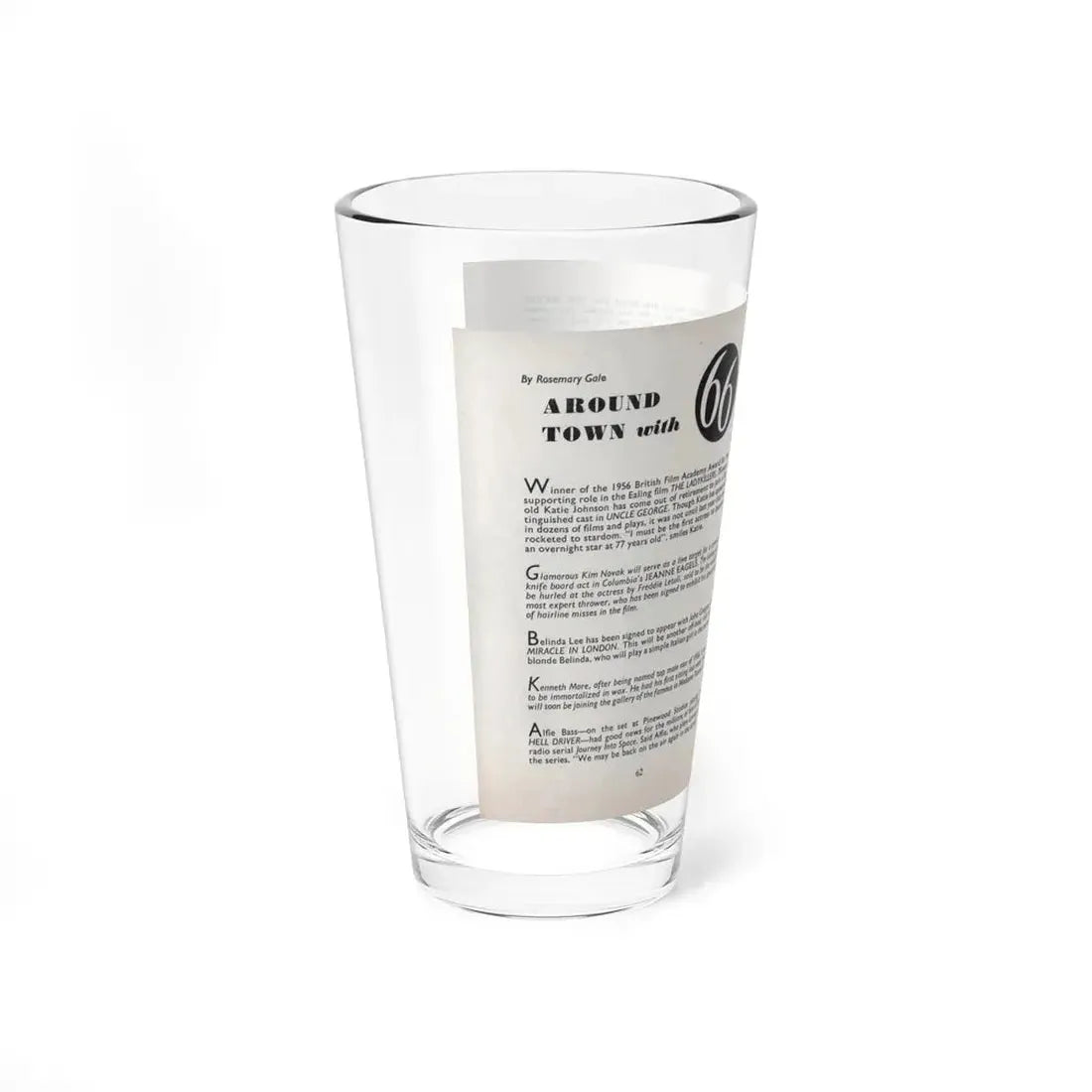Terry Moore #466 - 66 PHOTOGRAPHS OF Terry MOORE U.K. Pocket Mag. Pages 62 & 63 (Vintage Female Icon) Pint Glass 16oz - Go Mug Yourself