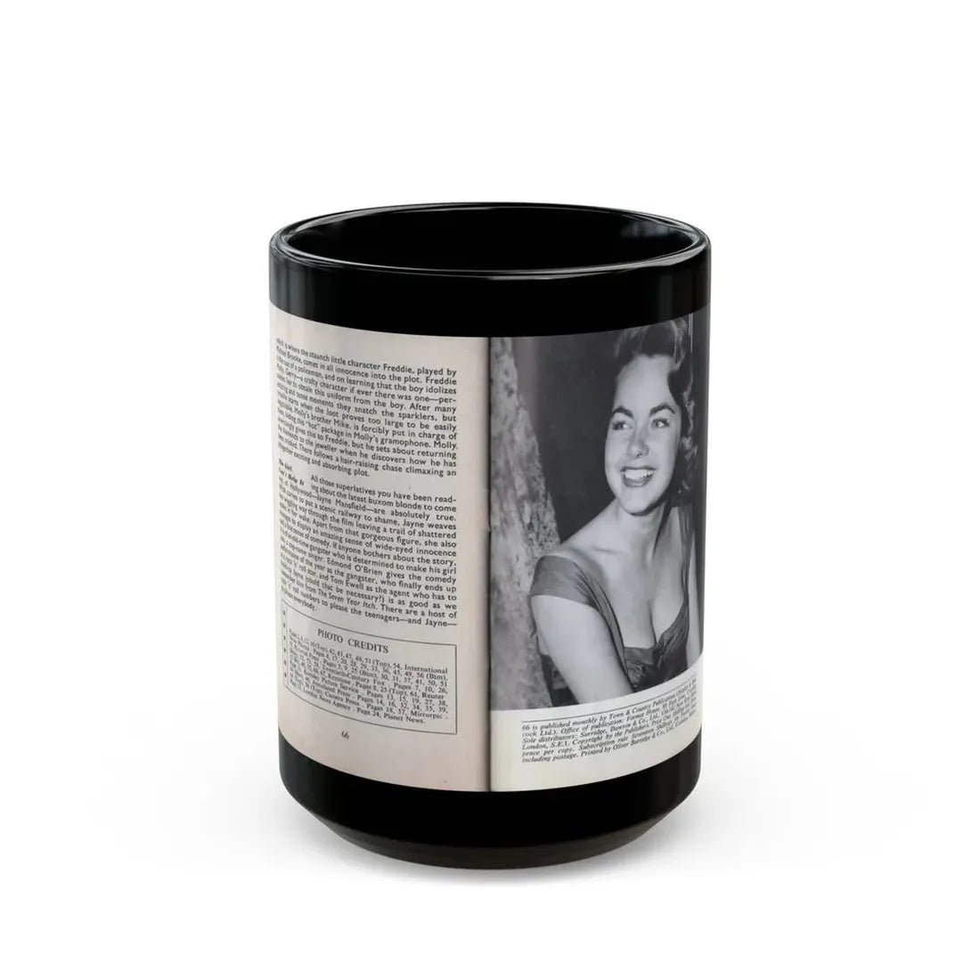 Terry Moore #467 - 66 PHOTOGRAPHS OF Terry MOORE U.K. Pocket Mag. Inside Back Cover Page 66 (Vintage Female Icon) Black Coffee Mug 15oz - Go Mug Yourself