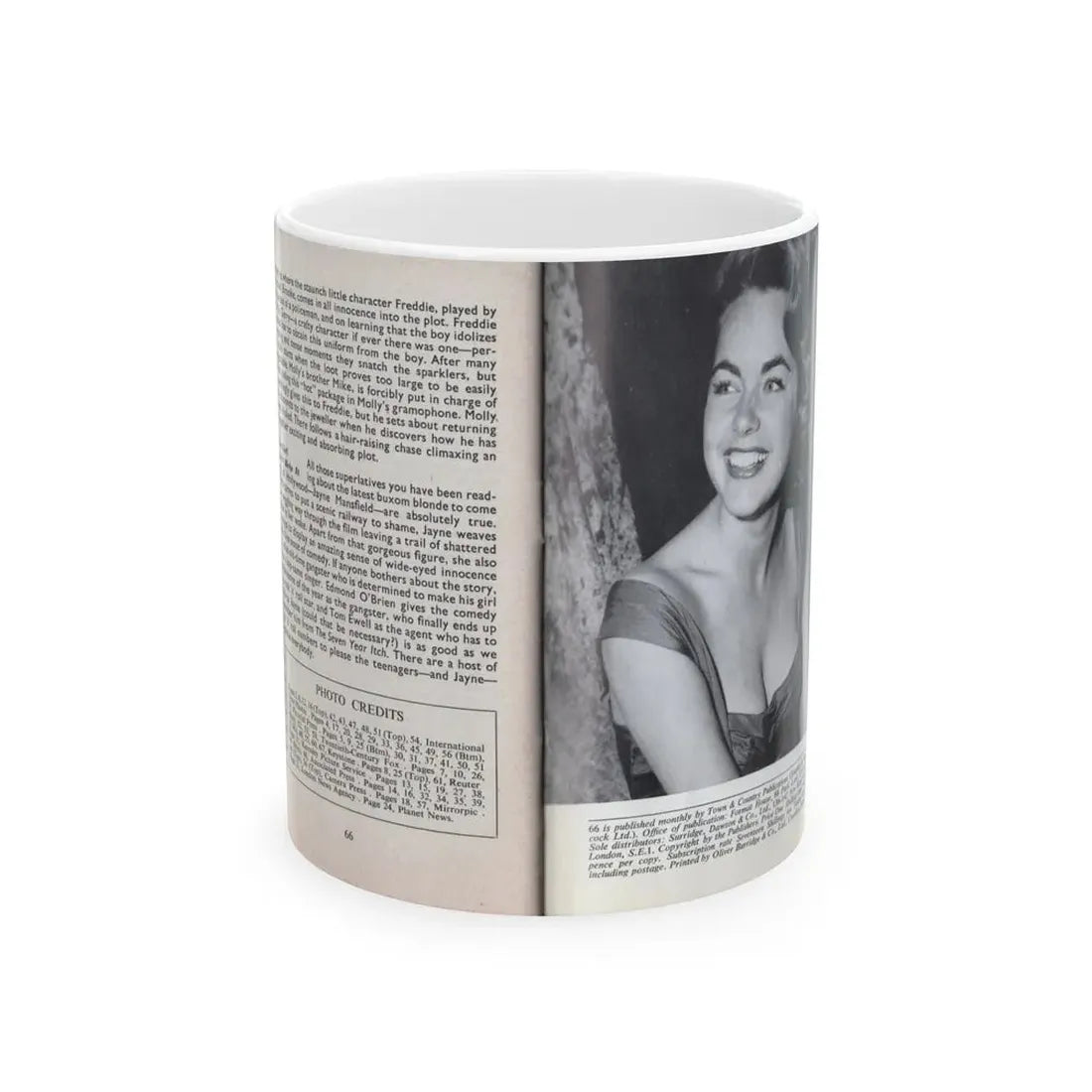 Terry Moore #467 - 66 PHOTOGRAPHS OF Terry MOORE U.K. Pocket Mag. Inside Back Cover Page 66 (Vintage Female Icon) White Coffee Mug 11oz - Go Mug Yourself