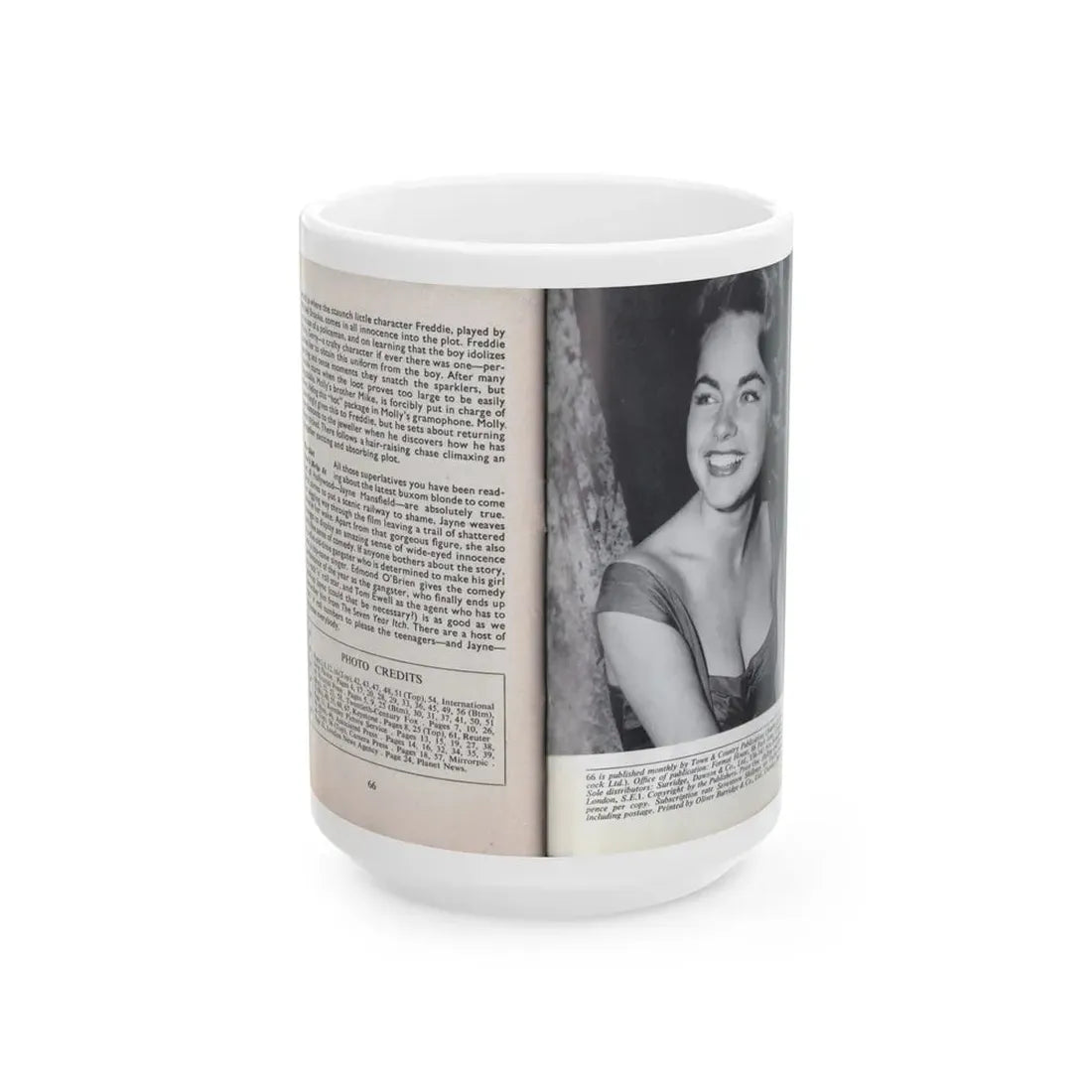 Terry Moore #467 - 66 PHOTOGRAPHS OF Terry MOORE U.K. Pocket Mag. Inside Back Cover Page 66 (Vintage Female Icon) White Coffee Mug 15oz - Go Mug Yourself