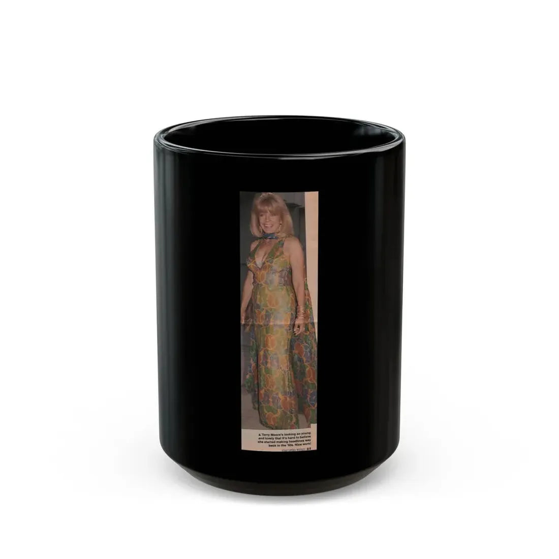 Terry Moore #526 - 3x9.75 Magazine Page Photo Clipping (Vintage Female Icon) Black Coffee Mug 15oz - Go Mug Yourself