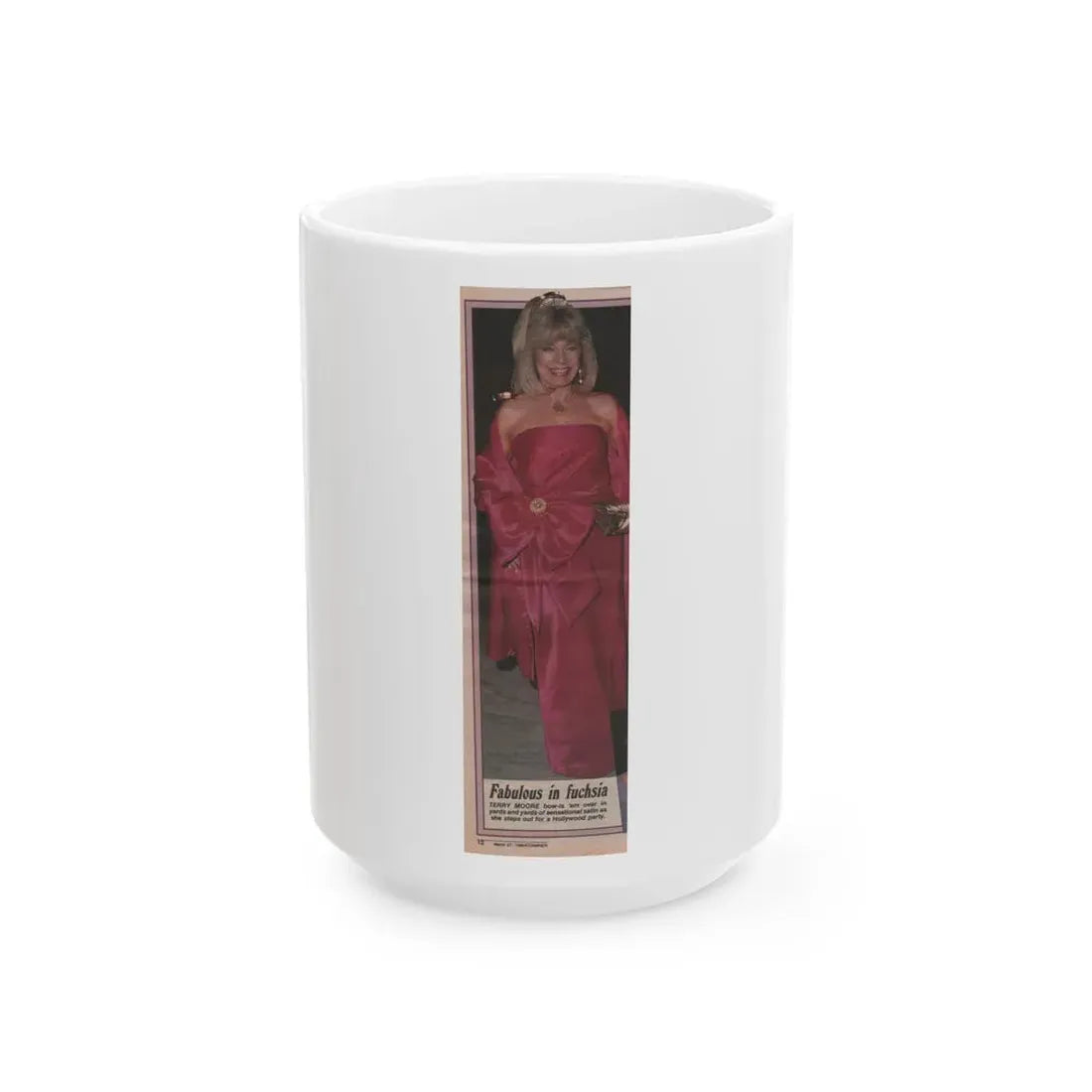 Terry Moore #529 - 3.25x11 Magazine Page Photo Clipping (Vintage Female Icon) White Coffee Mug 15oz - Go Mug Yourself