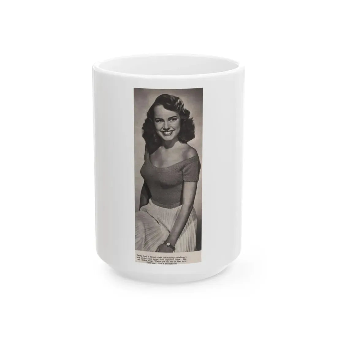 Terry Moore #532 - 3.5x9 Magazine Page Photo Clipping (Vintage Female Icon) White Coffee Mug 15oz - Go Mug Yourself