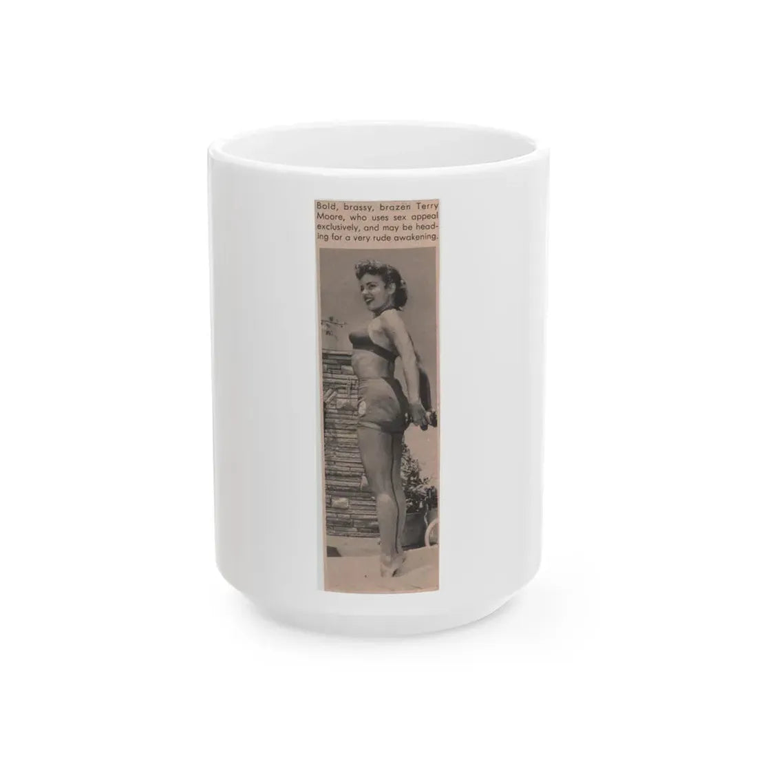 Terry Moore #534 - 1.75x5.75 Magazine Page Photo Clipping (Vintage Female Icon) White Coffee Mug 15oz - Go Mug Yourself