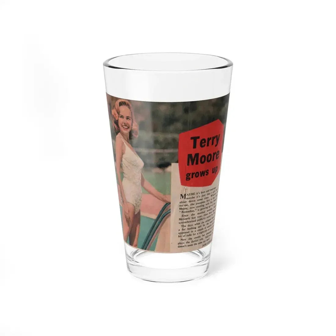 Terry Moore #535 - 5x6 Magazine Page Photo Clipping (Vintage Female Icon) Pint Glass 16oz 16oz - Go Mug Yourself