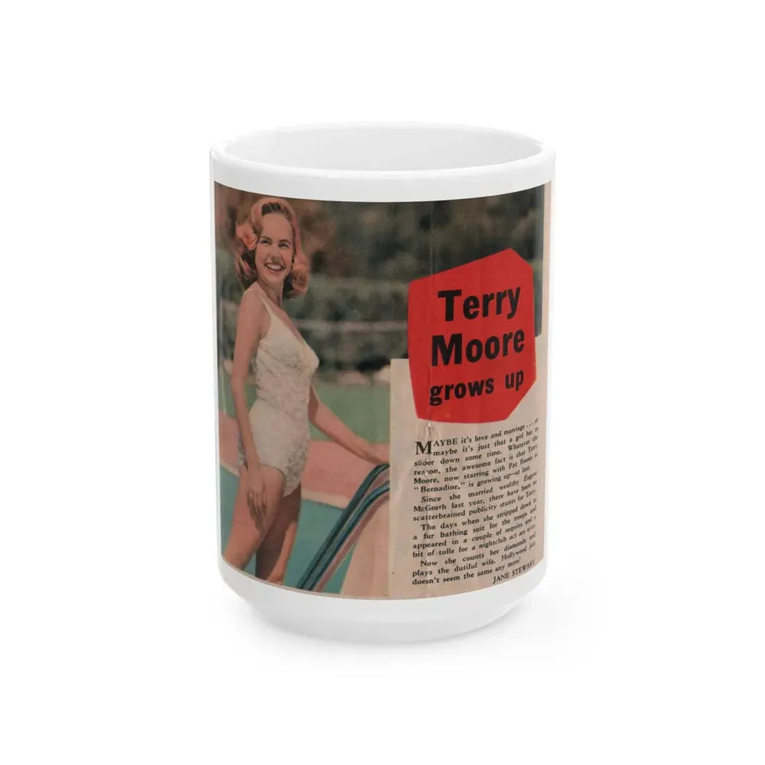 Terry Moore #535 - 5x6 Magazine Page Photo Clipping (Vintage Female Icon) White Coffee Mug 15oz - Go Mug Yourself
