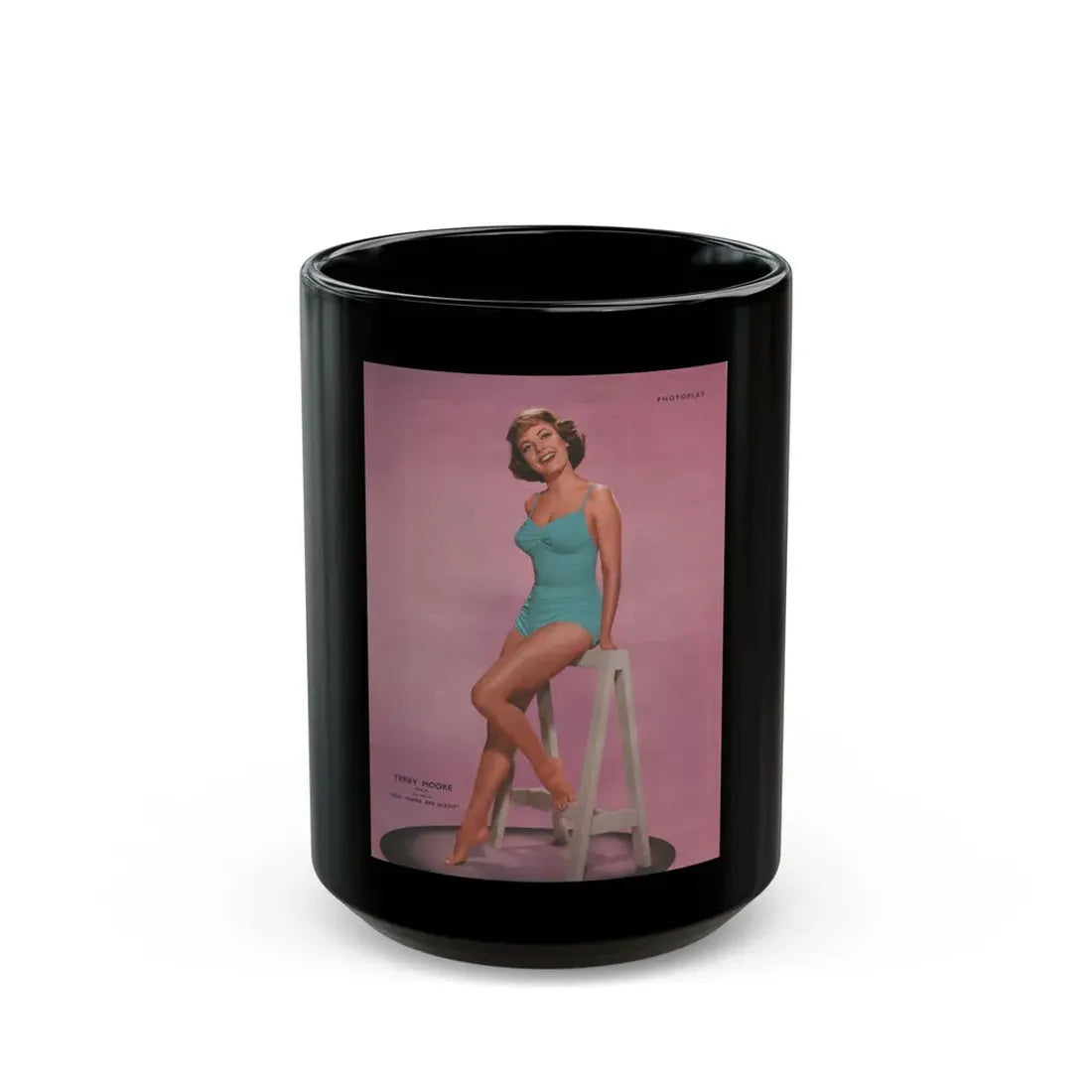 Terry Moore #539 - 8x11 60's Era Photoplay Magazine Page (Vintage Female Icon) Black Coffee Mug 15oz - Go Mug Yourself