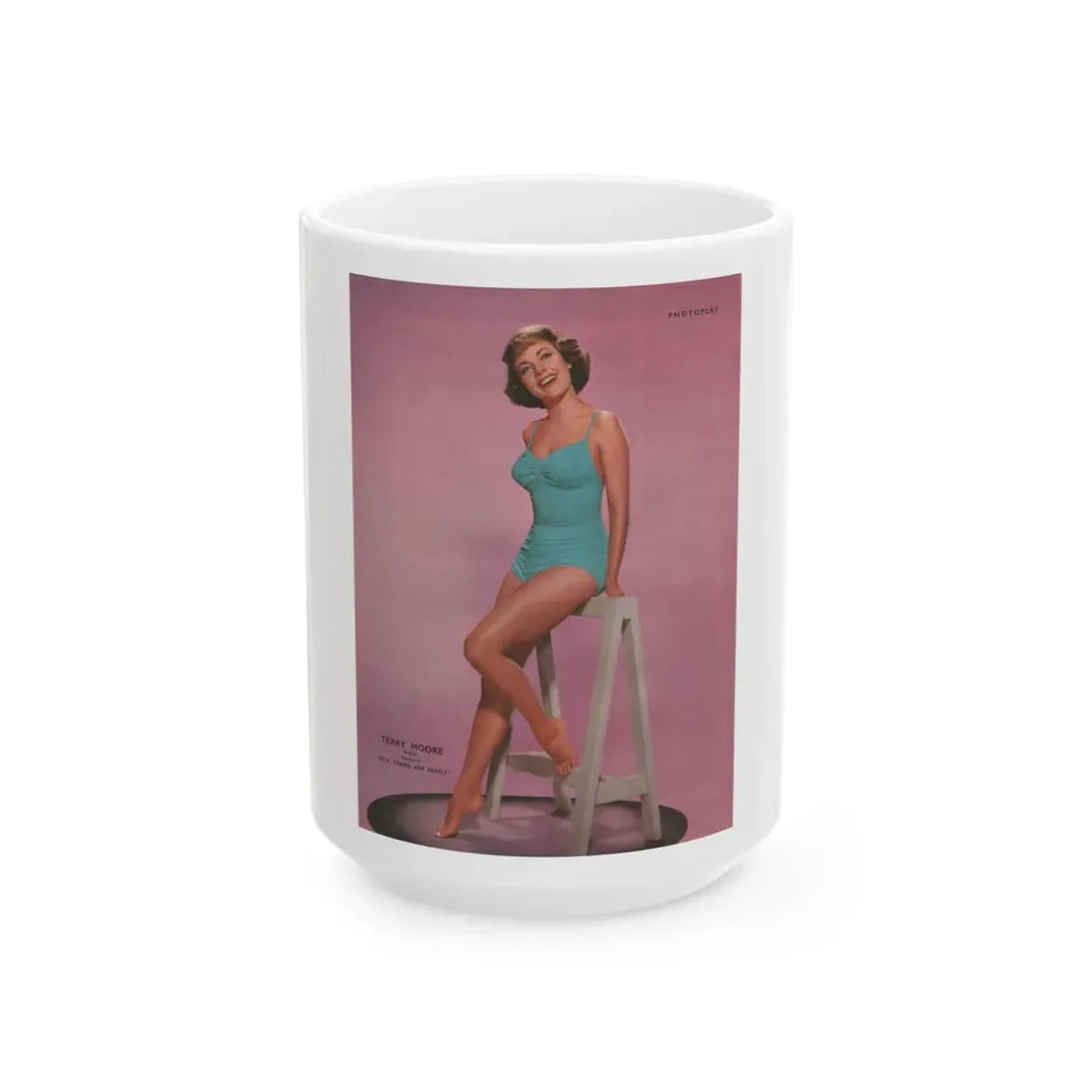Terry Moore #539 - 8x11 60's Era Photoplay Magazine Page (Vintage Female Icon) White Coffee Mug 15oz - Go Mug Yourself