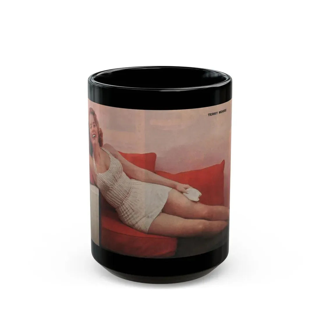 Terry Moore #556 - 7.75x3.75 Magazine Page Photo Clipping (Vintage Female Icon) Black Coffee Mug 15oz - Go Mug Yourself