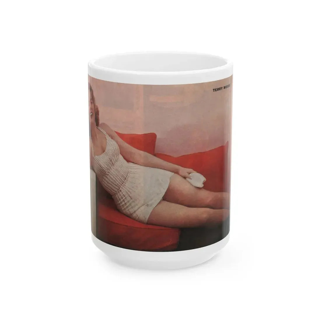 Terry Moore #556 - 7.75x3.75 Magazine Page Photo Clipping (Vintage Female Icon) White Coffee Mug 15oz - Go Mug Yourself