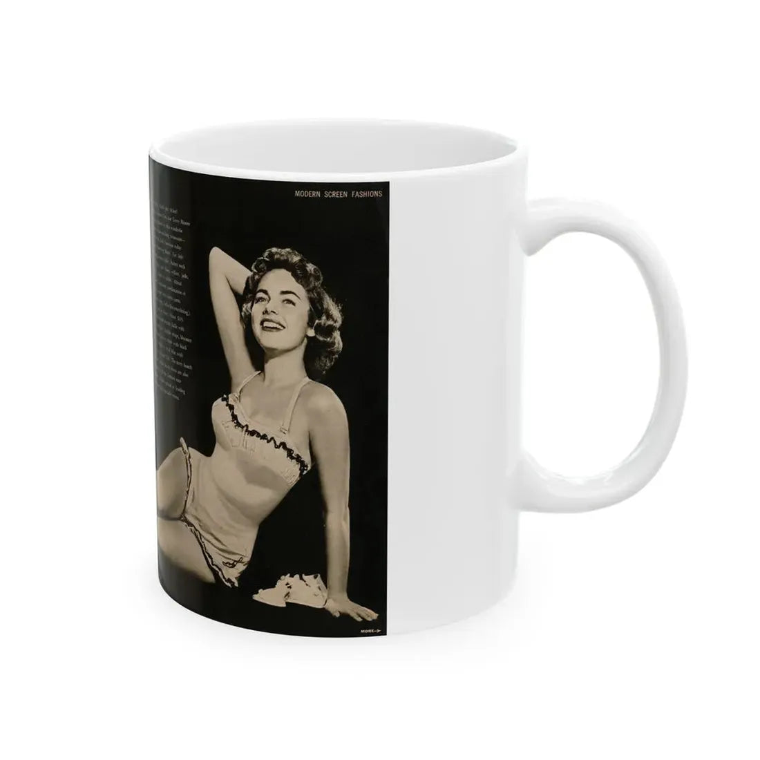 Terry Moore #588 - 10.5x14 Modern Screen '54 Magazine 2 Pages 1 Centerfold B&W Pin-Up plus 2 small ones (Vintage Female Icon) White Coffee Mug - Go Mug Yourself