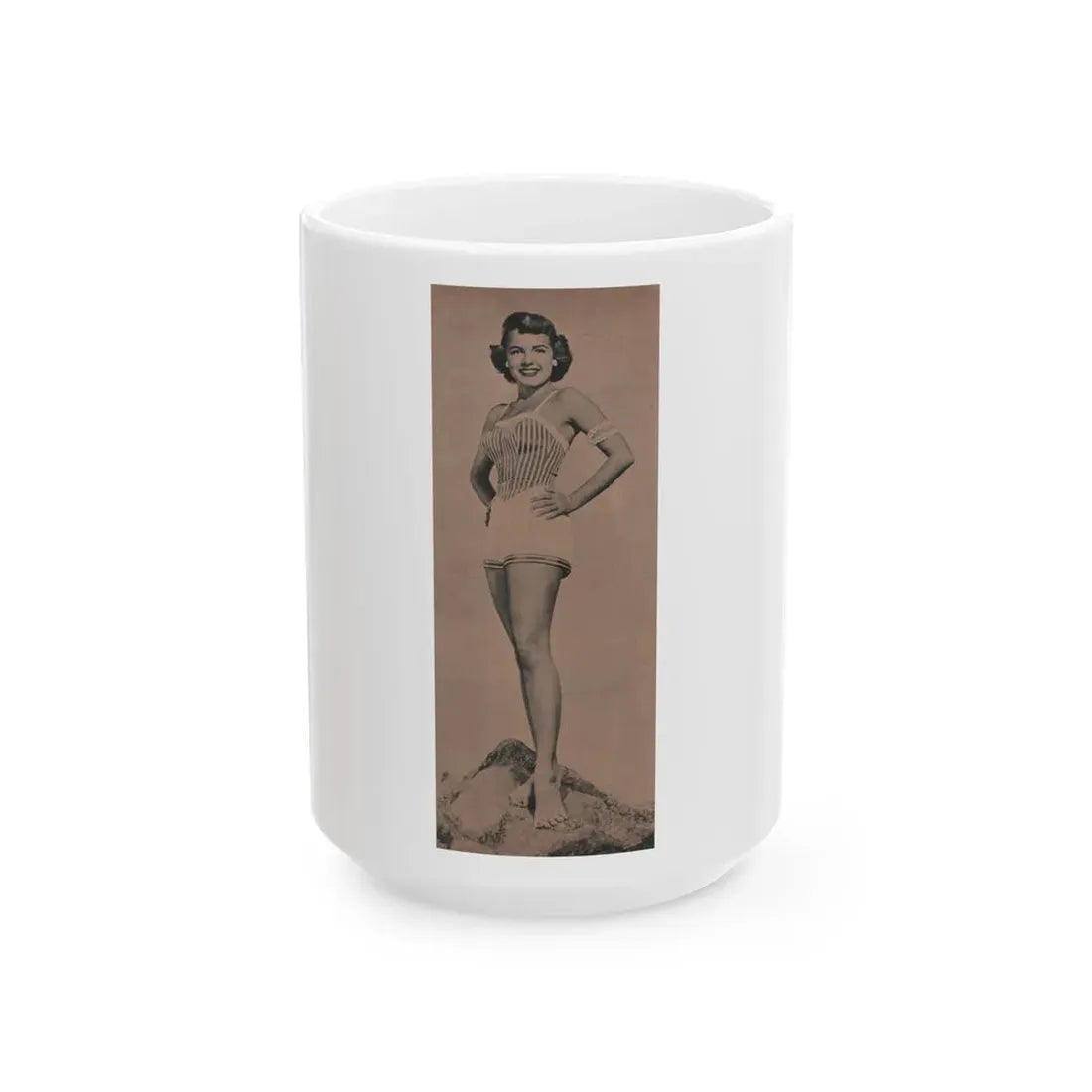 Terry Moore #589 - 4x10 B&W Pin-Up Magazine Page Photo Clipping (Vintage Female Icon) White Coffee Mug 15oz - Go Mug Yourself