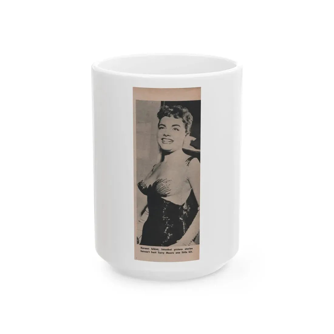 Terry Moore #597 - Picture Digest Mag. Dec. '56 - 1 B&W Photo (Vintage Female Icon) White Coffee Mug 15oz - Go Mug Yourself