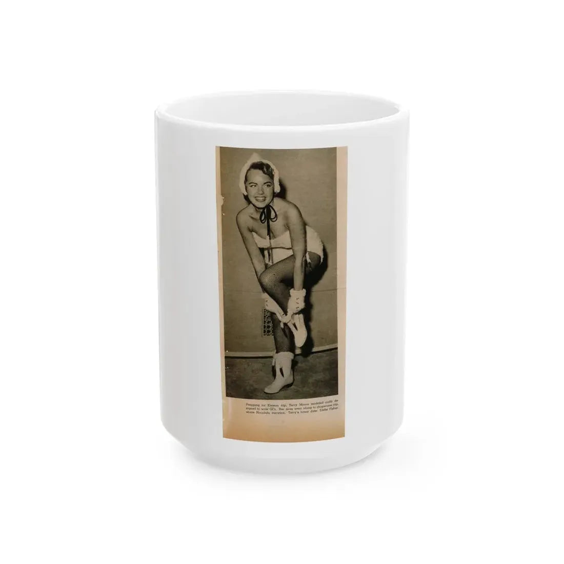 Terry Moore #652 - B&W Magazine Photo Clipping Circa 50's (Vintage Female Icon) White Coffee Mug 15oz - Go Mug Yourself