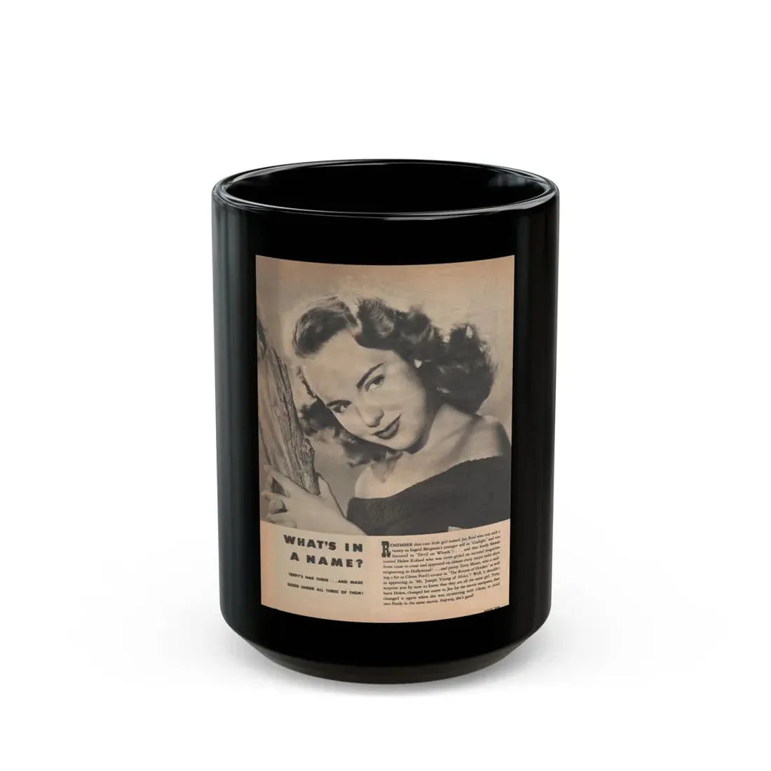 Terry Moore #656 - 8.5x10.5 Late 40's Magazine Page B&W Photo & Short Article (Vintage Female Icon) Black Coffee Mug 15oz - Go Mug Yourself