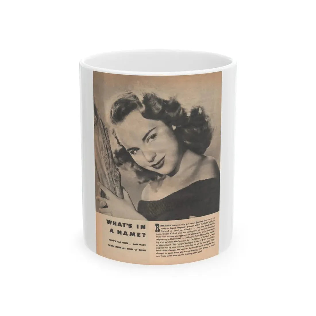 Terry Moore #656 - 8.5x10.5 Late 40's Magazine Page B&W Photo & Short Article (Vintage Female Icon) White Coffee Mug 11oz - Go Mug Yourself