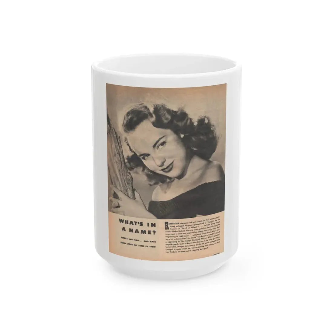 Terry Moore #656 - 8.5x10.5 Late 40's Magazine Page B&W Photo & Short Article (Vintage Female Icon) White Coffee Mug 15oz - Go Mug Yourself