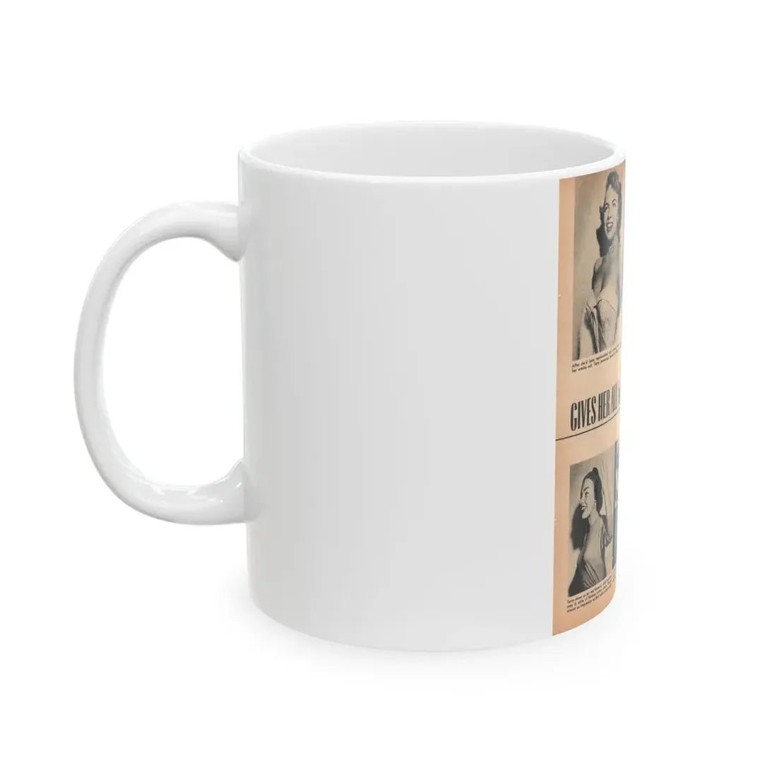 Terry Moore #658 - 8x10 Circa 50's Magzine Page with, 5 Small B&W Photos & Captions (Vintage Female Icon) White Coffee Mug - Go Mug Yourself