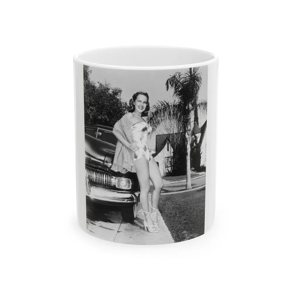 Terry Moore #703 - 8x10 1-Piece Swimsuit B&W Cheesecake Vintage Pin-Up Photo from Early 50's (Vintage Female Icon) White Coffee Mug-11oz-Go Mug Yourself