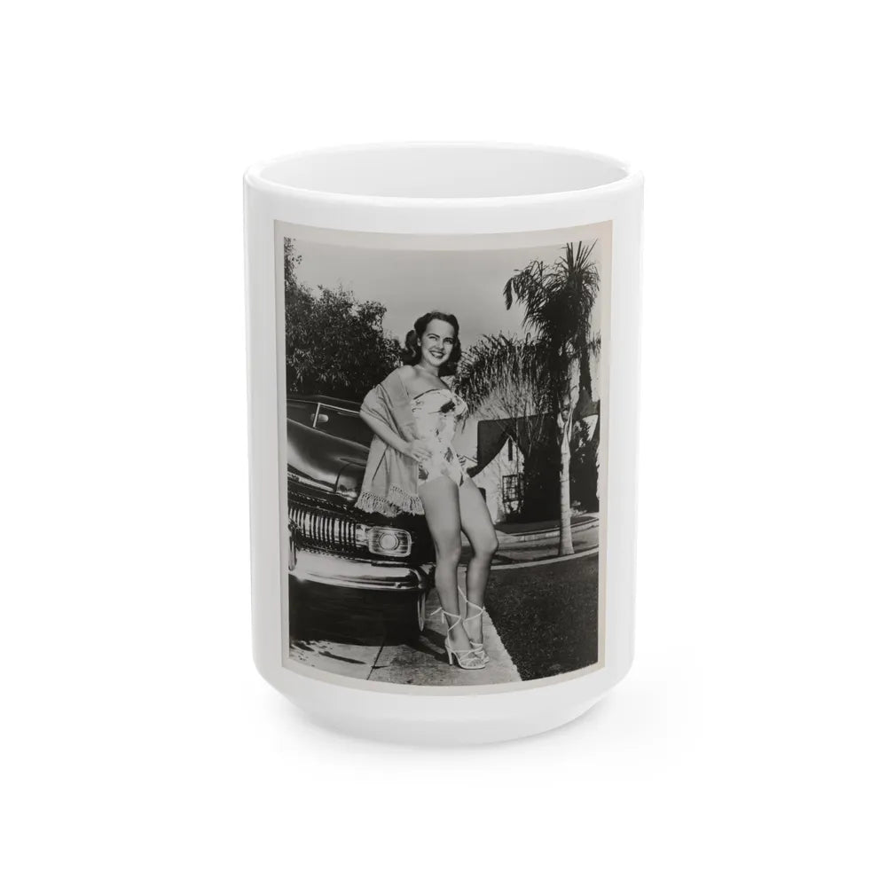 Terry Moore #703 - 8x10 1-Piece Swimsuit B&W Cheesecake Vintage Pin-Up Photo from Early 50's1 (Vintage Female Icon) White Coffee Mug-15oz-Go Mug Yourself