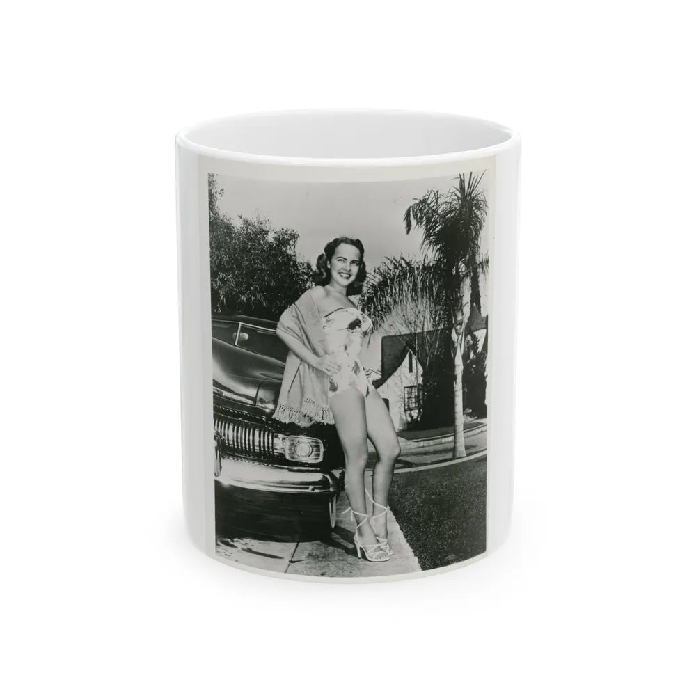 Terry Moore #703 - 8x10 1-Piece Swimsuit B&W Cheesecake Vintage Pin-Up Photo (Vintage Female Icon) White Coffee Mug-11oz-Go Mug Yourself