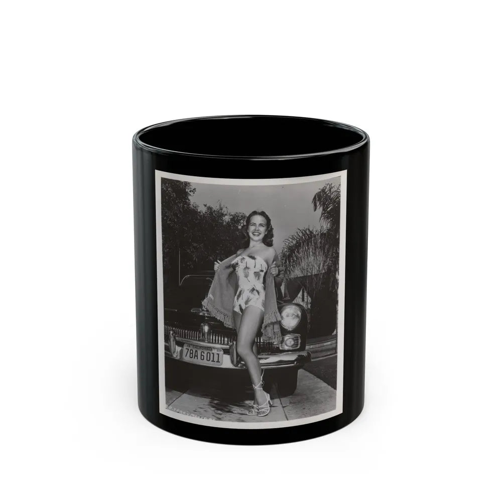 Terry Moore #704 - 8x10 1-Piece Swimsuit B&W Cheesecake Vintage Pin-Up Photo from Early 50's (Vintage Female Icon) Black Coffee Mug-11oz-Go Mug Yourself