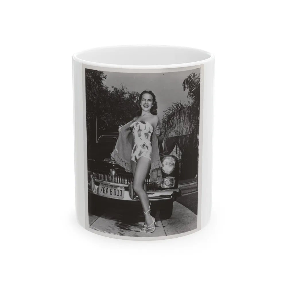 Terry Moore #704 - 8x10 1-Piece Swimsuit B&W Cheesecake Vintage Pin-Up Photo from Early 50's (Vintage Female Icon) White Coffee Mug-11oz-Go Mug Yourself