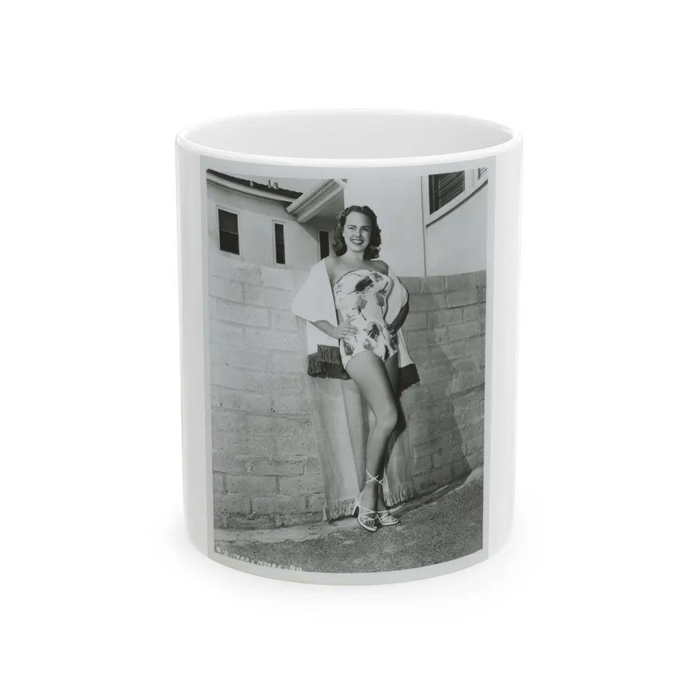 Terry Moore #706 - 8x10 1-Piece Swimsuit B&W Cheesecake Vintage Pin-Up Photo (Vintage Female Icon) White Coffee Mug-11oz-Go Mug Yourself