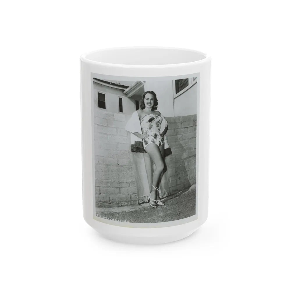 Terry Moore #706 - 8x10 1-Piece Swimsuit B&W Cheesecake Vintage Pin-Up Photo (Vintage Female Icon) White Coffee Mug-15oz-Go Mug Yourself