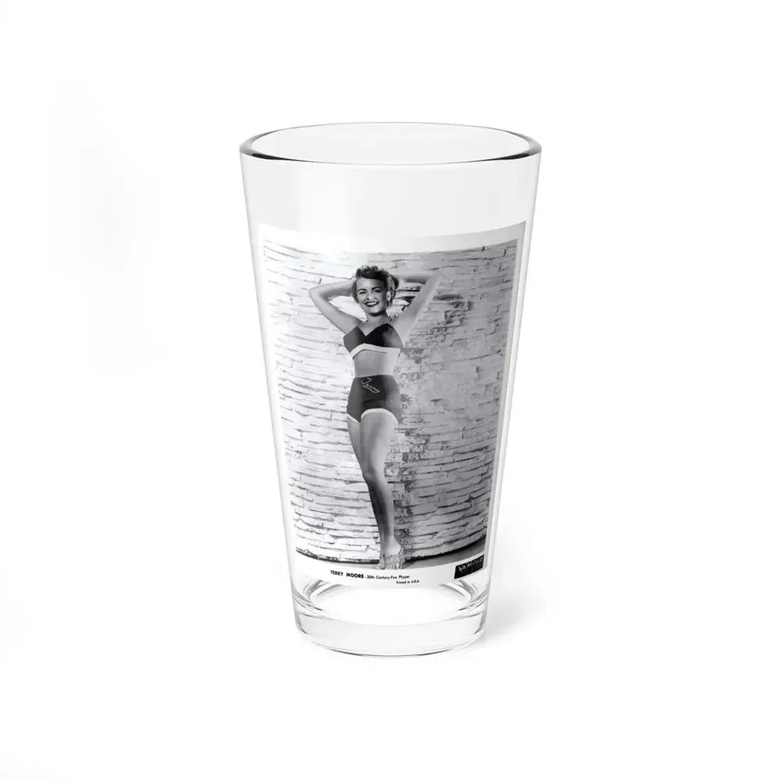 Terry Moore #709 - 8x10 1953 2-Piece B&W Full Body Swimsuit Cheesecake Photo from 20th Century Fox Photo Shoot1 (Vintage Female Icon) Pint Glass 16oz 16oz - Go Mug Yourself