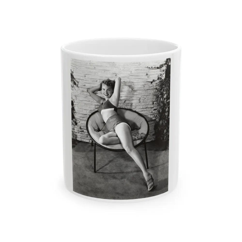 Terry Moore #710 - Vintage 1953 2-Piece B&W Full Body Swimsuit Cheesecake Photo (Vintage Female Icon) White Coffee Mug-11oz-Go Mug Yourself