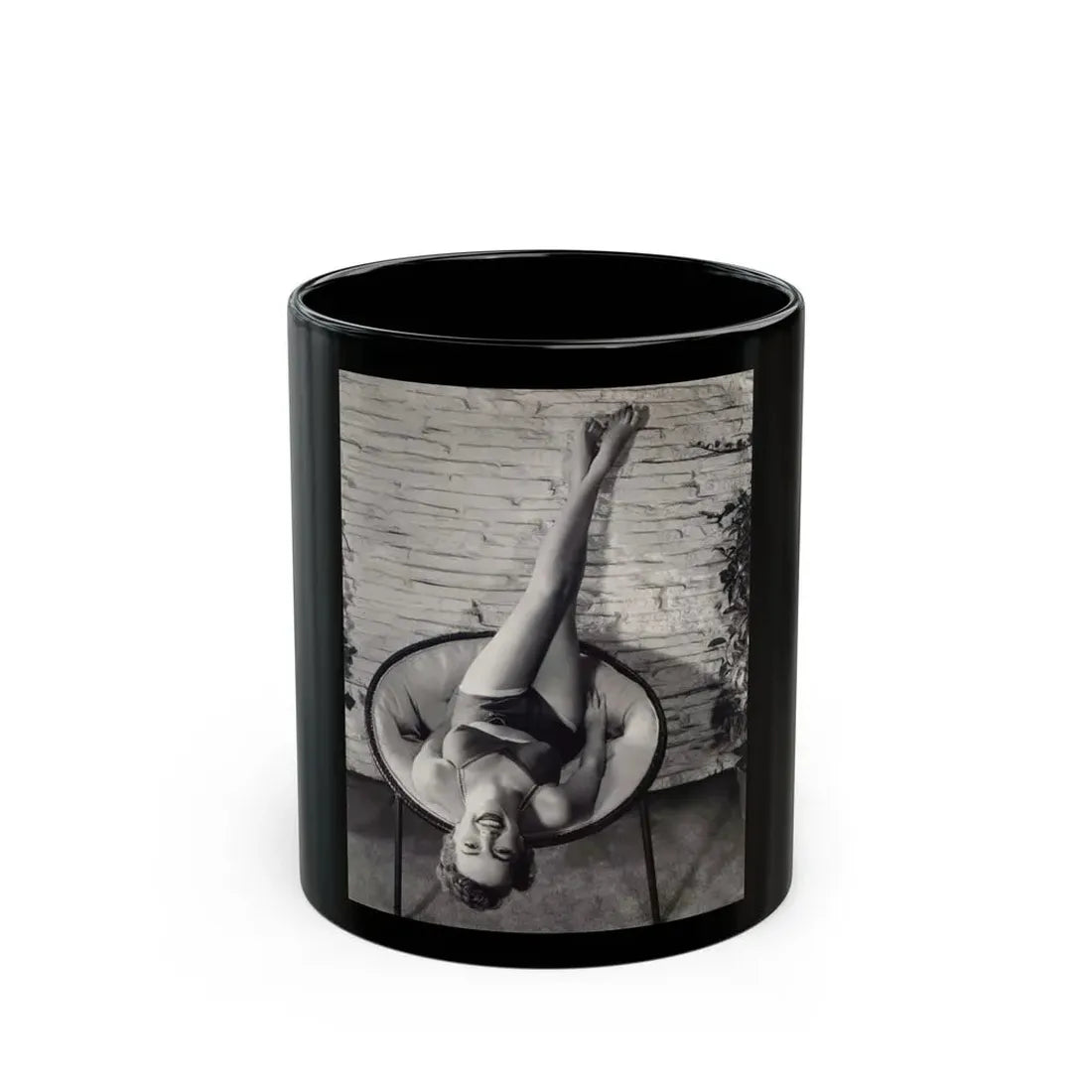 Terry Moore #711 - Vintage 1953 2-Piece B&W Full Body Barefoot Swimsuit Cheesecake Photo from 20th Century Fox Photo Shoot (Vintage Female Icon) Black Coffee Mug 11oz - Go Mug Yourself