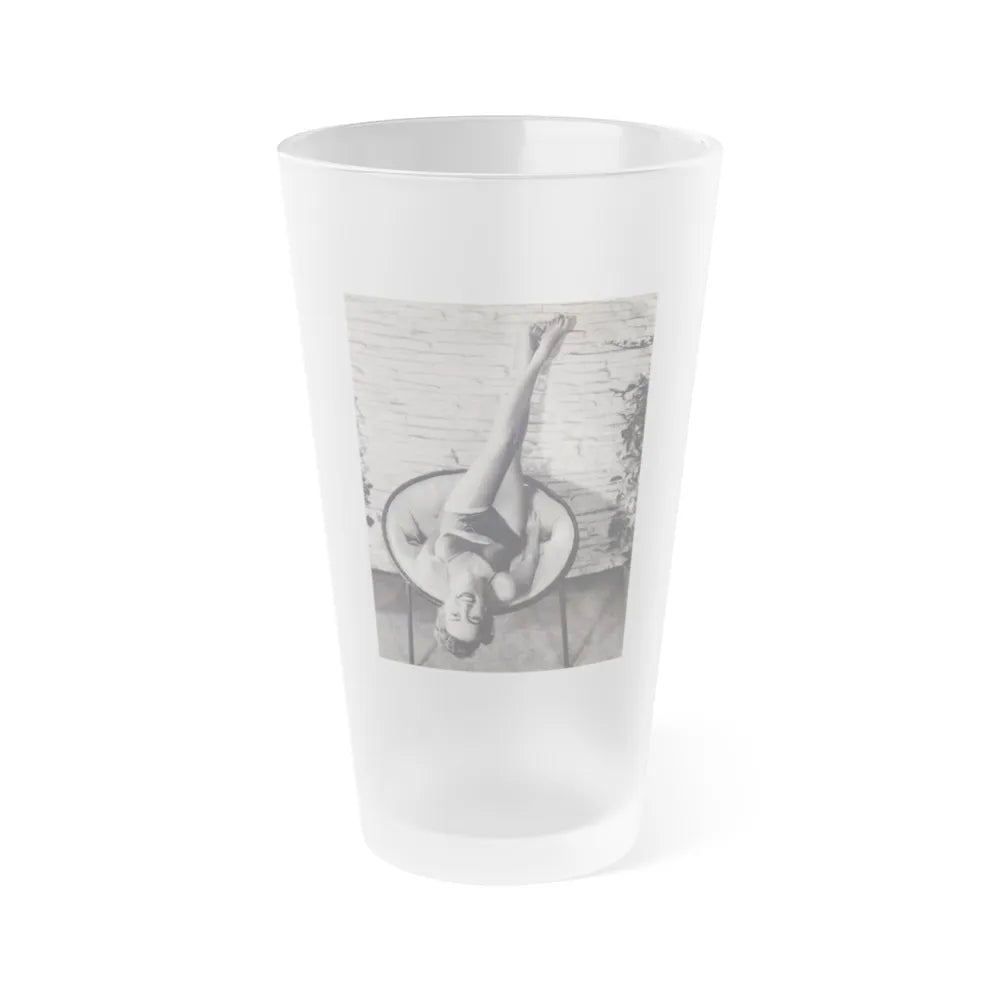 Terry Moore #711 - Vintage 1953 2-Piece B&W Full Body Barefoot Swimsuit Cheesecake Photo from 20th Century Fox Photo Shoot (Vintage Female Icon) Frosted Pint Glass 16oz-16oz-Frosted-Go Mug Yourself