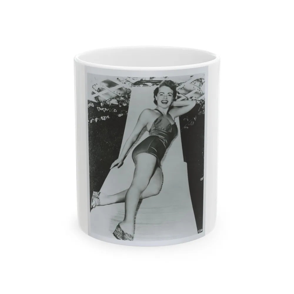 Terry Moore #712 - Vintage 1953 1-Piece B&W Full Body Swimsuit Cheesecake Photo as 8x10 (Vintage Female Icon) White Coffee Mug-11oz-Go Mug Yourself