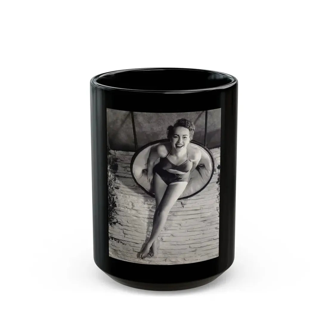 Terry Moore #732 - 8x10 1953 B&W Two Piece Full Body Swimsuit Barefoot Cheesecake Photo from 20th Century Fox Photo Shoot (Vintage Female Icon) Black Coffee Mug 15oz - Go Mug Yourself