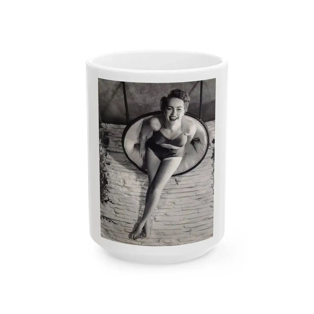 Terry Moore #732 - 8x10 1953 B&W Two Piece Full Body Swimsuit Barefoot Cheesecake Photo from 20th Century Fox Photo Shoot (Vintage Female Icon) White Coffee Mug 15oz - Go Mug Yourself