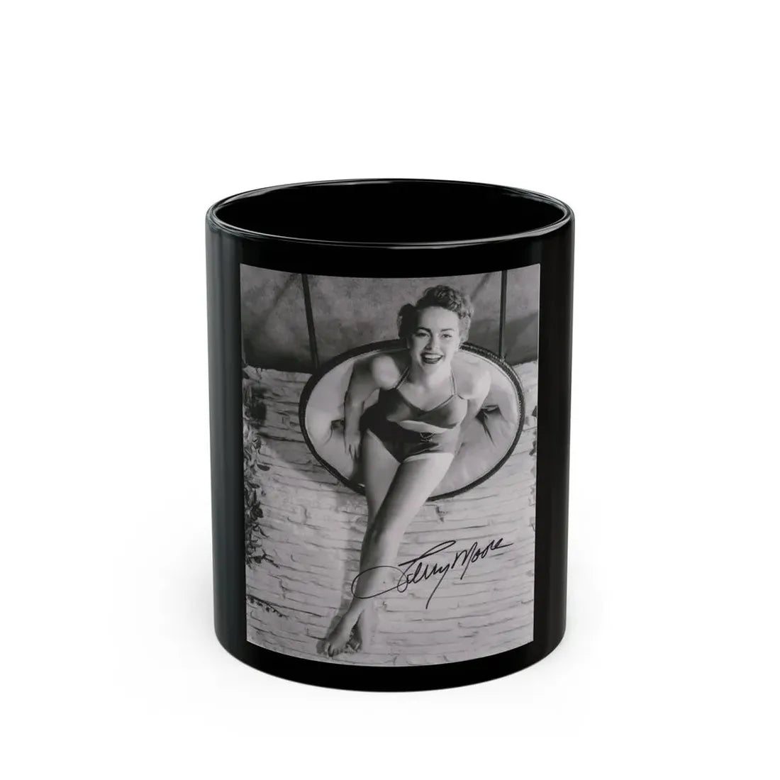 Terry Moore #732 - 8x10 1953 B&W Two Piece Full Body Swimsuit Barefoot Cheesecake Photo from 20th Century Fox Photo Shoot1 (Vintage Female Icon) Black Coffee Mug 11oz - Go Mug Yourself