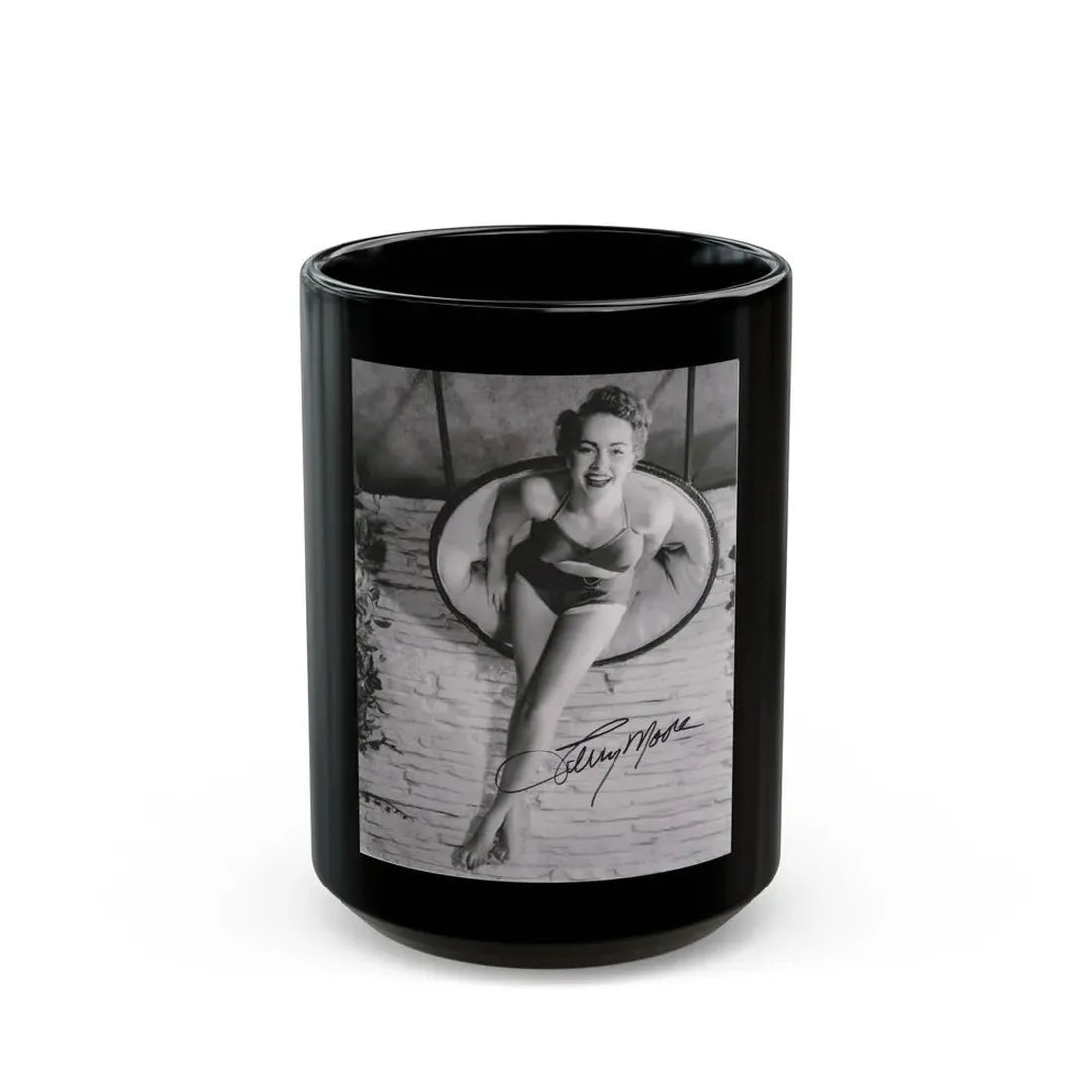 Terry Moore #732 - 8x10 1953 B&W Two Piece Full Body Swimsuit Barefoot Cheesecake Photo from 20th Century Fox Photo Shoot1 (Vintage Female Icon) Black Coffee Mug 15oz - Go Mug Yourself