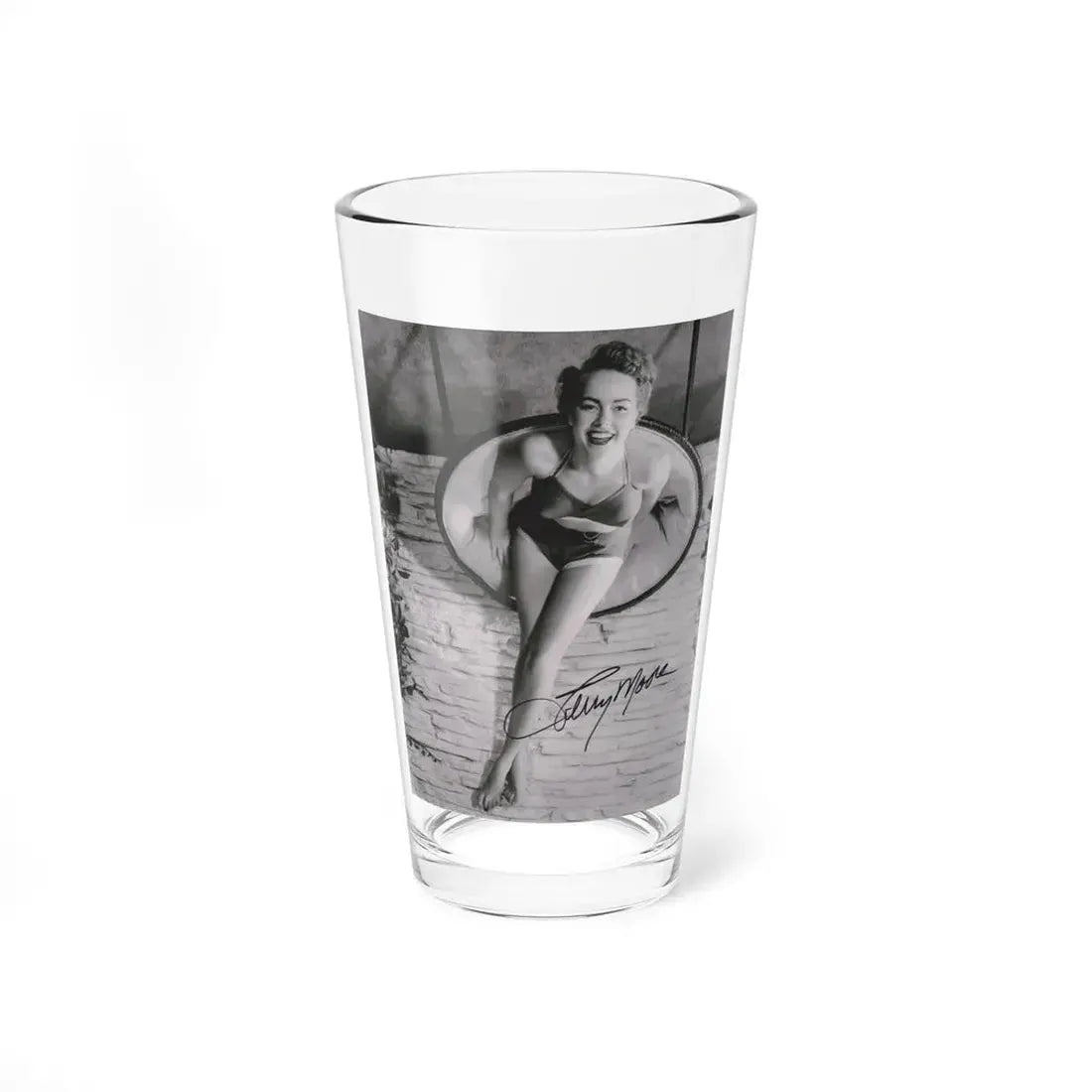 Terry Moore #732 - 8x10 1953 B&W Two Piece Full Body Swimsuit Barefoot Cheesecake Photo from 20th Century Fox Photo Shoot1 (Vintage Female Icon) Pint Glass 16oz 16oz - Go Mug Yourself